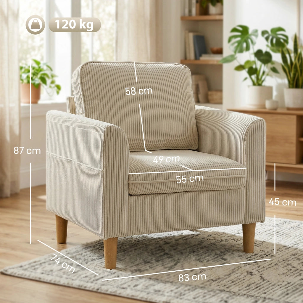 Poltrona imbottita in velluto ¨C zephmum ¨C beige 83x74x87cm