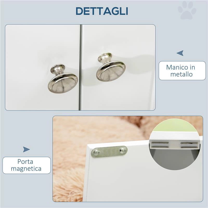 CIOTOLE PER CANI RIALZATE CON ARMADIETTO DA 44L E 2 CIOTOLE IN ACCIAIO, 60X30X35.5CM, BIANCO