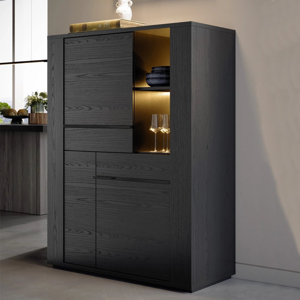 Vetrina credenza 2 ante nero Alce 117x49x157h