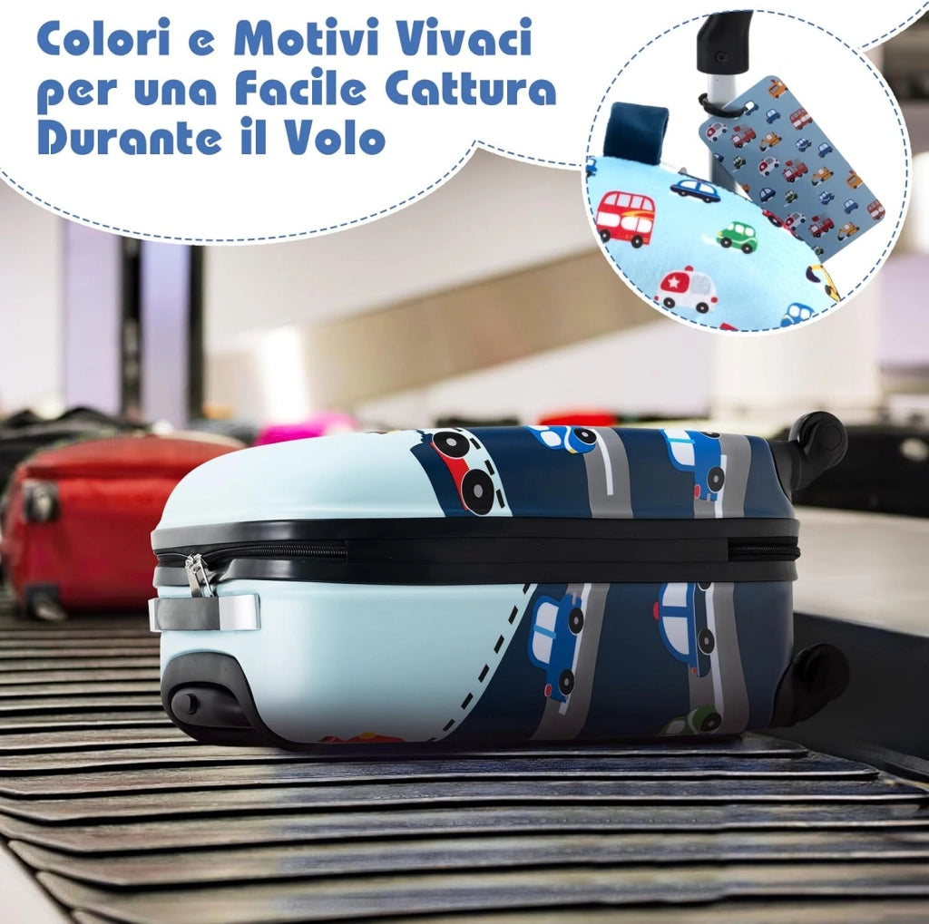 5 Pezzi Valigia per Bambini, Valigia con ManicoTelescopico da 16" con 13" Zainetto, Cuscino per Il Collo, Etichetta per Bagaglio, Borsa per Il Pranzo, con Ruote Girevoli a 360 ° (Modello 3)