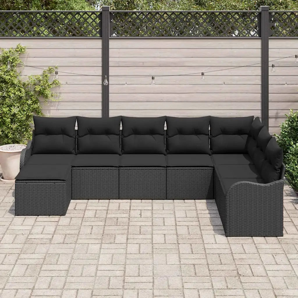 Set Divano da Giardino con cuscino 8 pcs Nero Poly Rattan 3354492