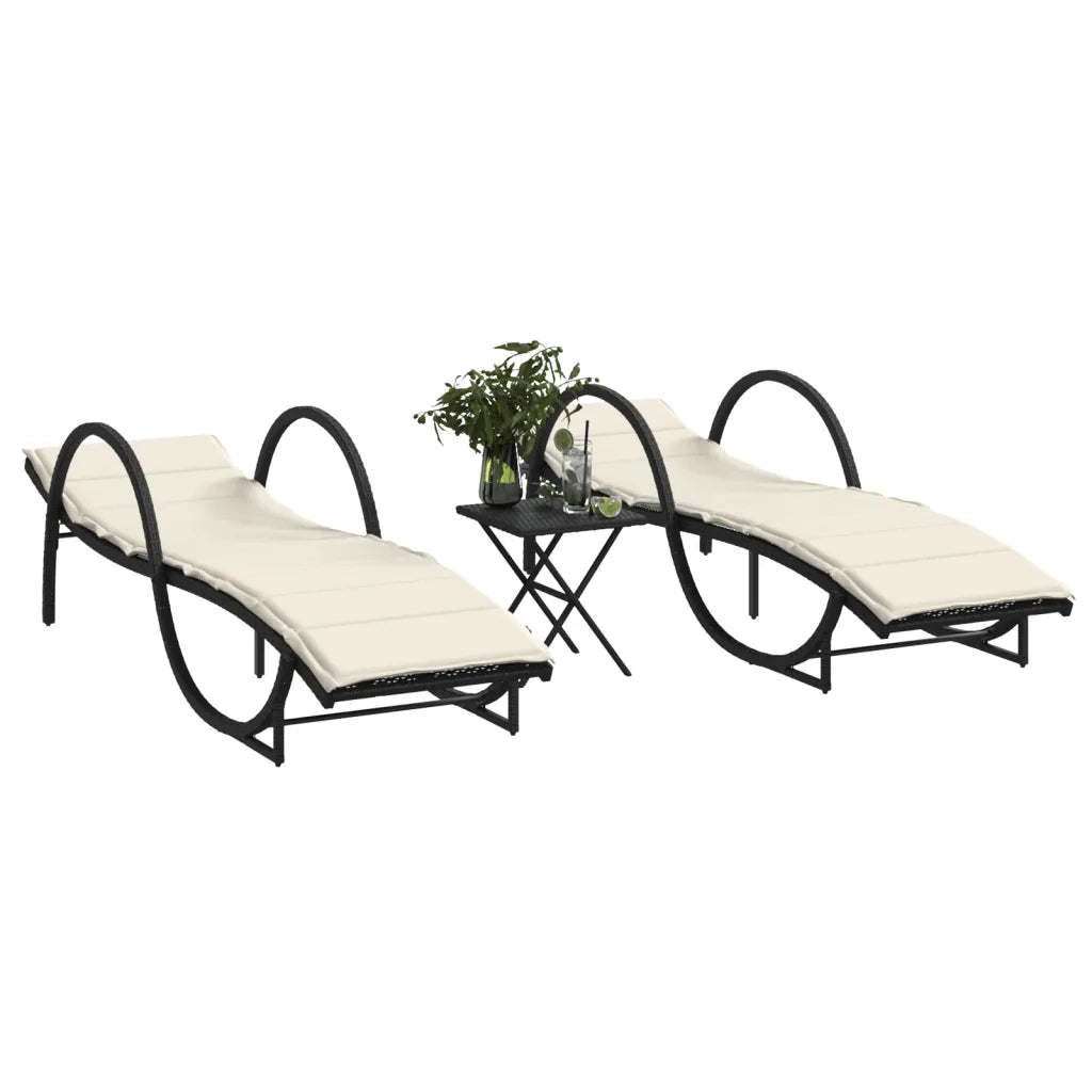 Lettini Prendisole 2 pz con Tavolino Nero in Polyrattan 368263