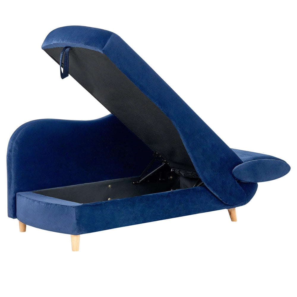 Chaise Longue in velluto blu lato destro con contenitore stile moderno soggiorno