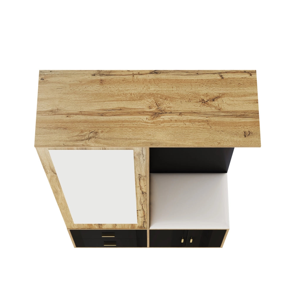 Guardaroba da ingresso con specchio; scarpiera e panca 100x38x180 cm; nero e naturale