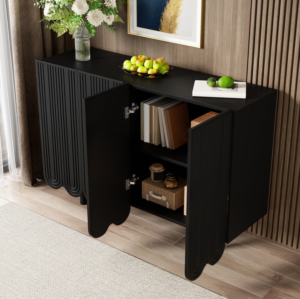 Sideboard con 4 ante intagliate; 120 x 80;8 x 37;5 cm; MDF; nero