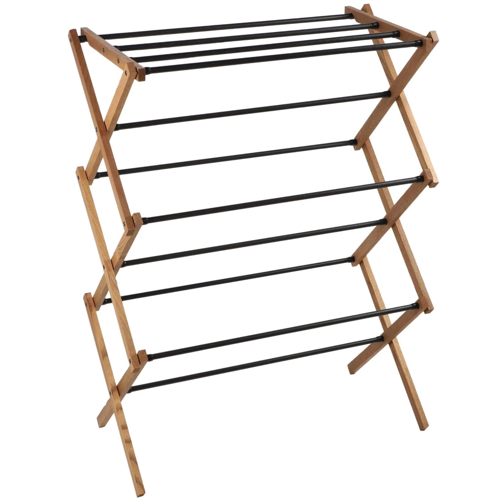 Stendibiancheria verticale pieghevole KADAX a 11 barre in legno