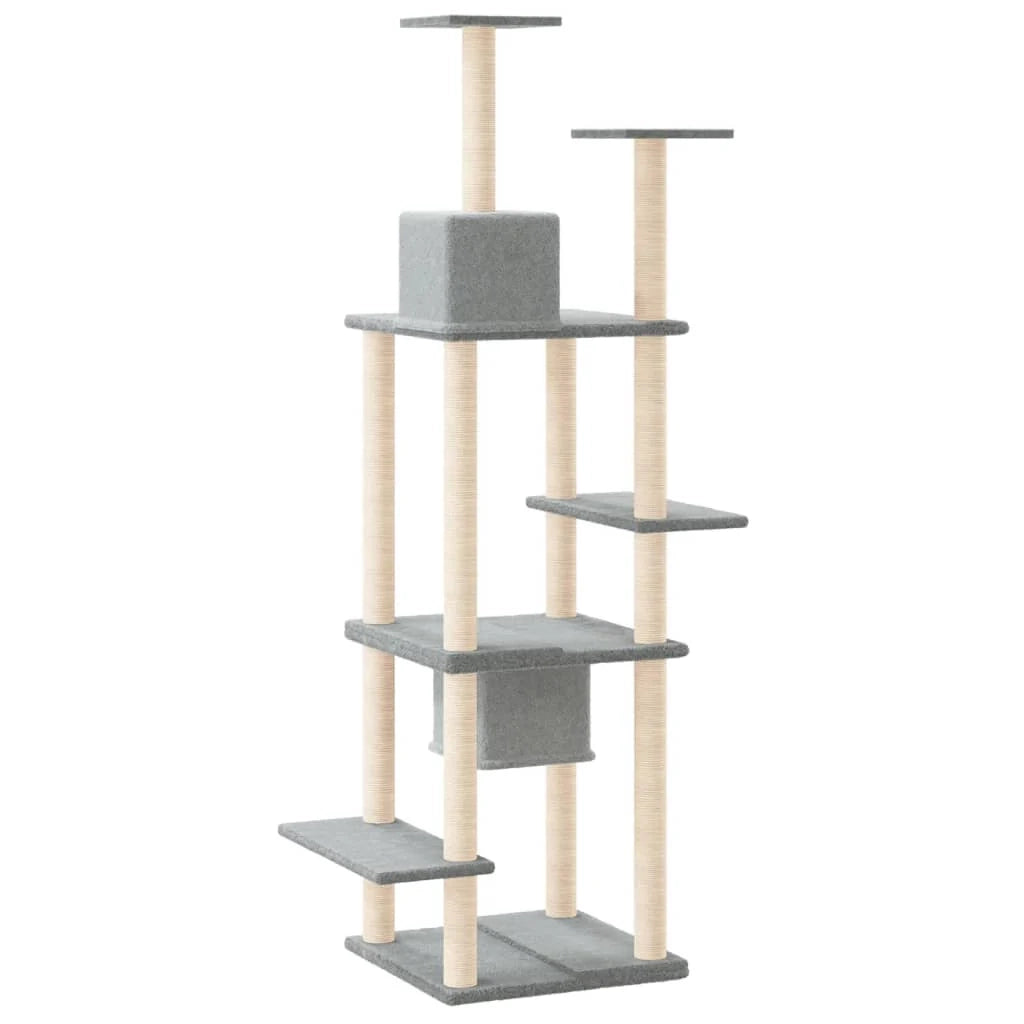 Tiragraffi per gatti torre per arrampicata giocattolo piattaforma per arrampicata con tiragraffi in sisal leggero 176 cm grigio 02_0022592