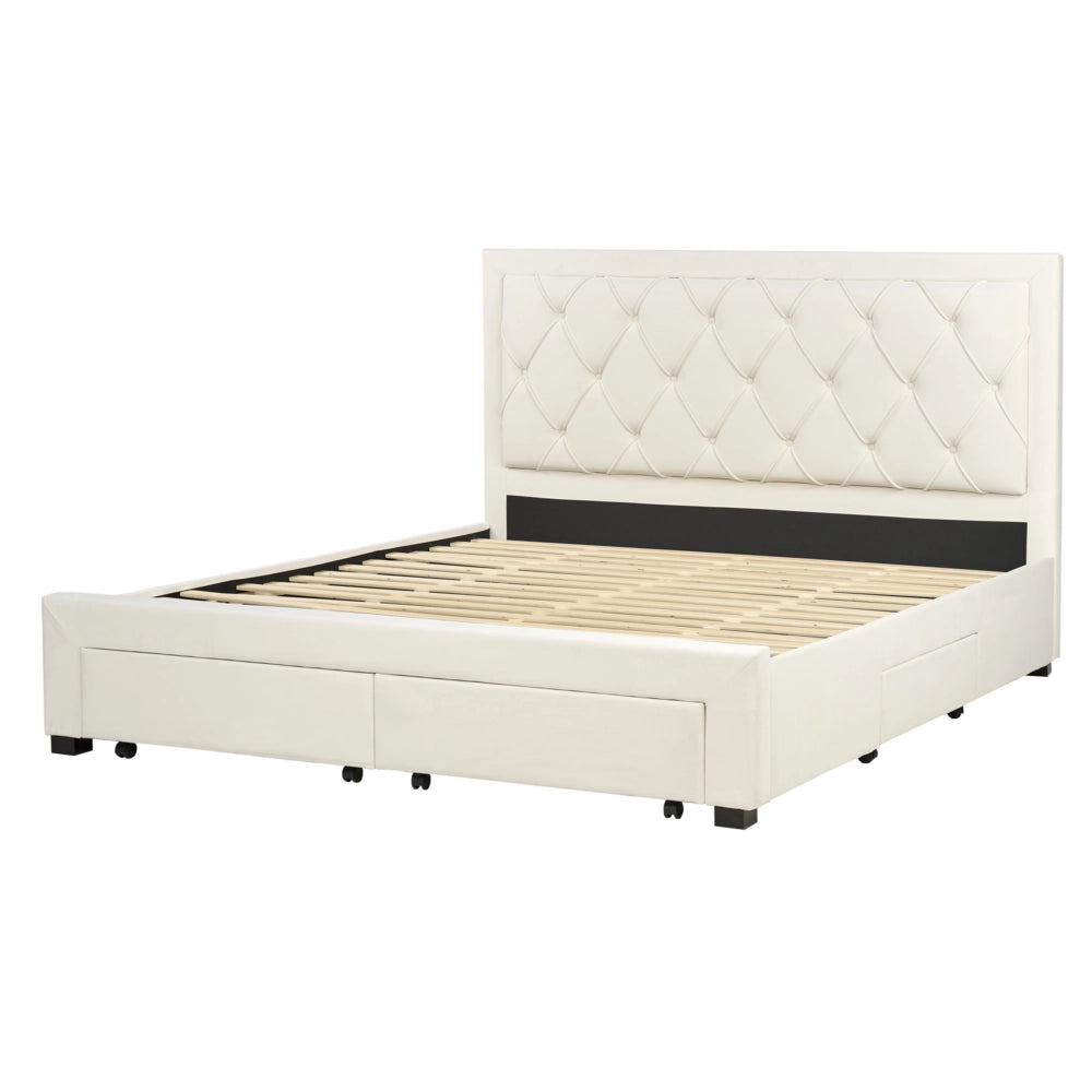 Letto matrimoniale contenitore tappezzeria in velluto beige 180 x 200 cm trapuntato testiera alta cassetti Glam Design