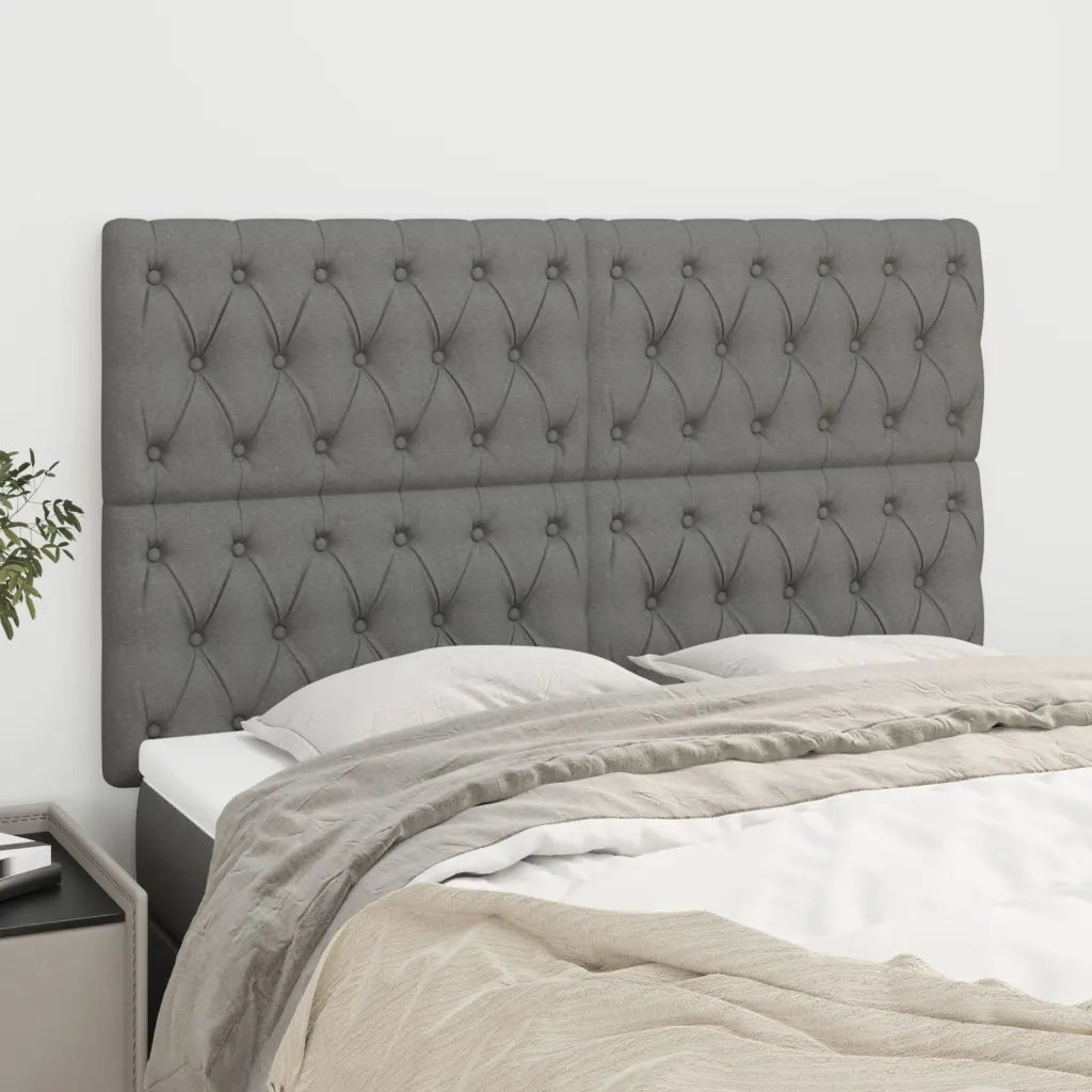 Testiera-Testata Decorativa Grigio Scuro 144x7x118/128 cm Tessuto