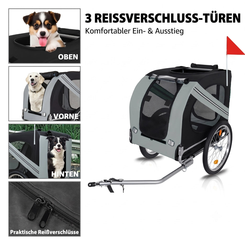 RIMORCHIO PER BICICLETTA PER CANI 40 kg Nero/Grigio in Acciaio