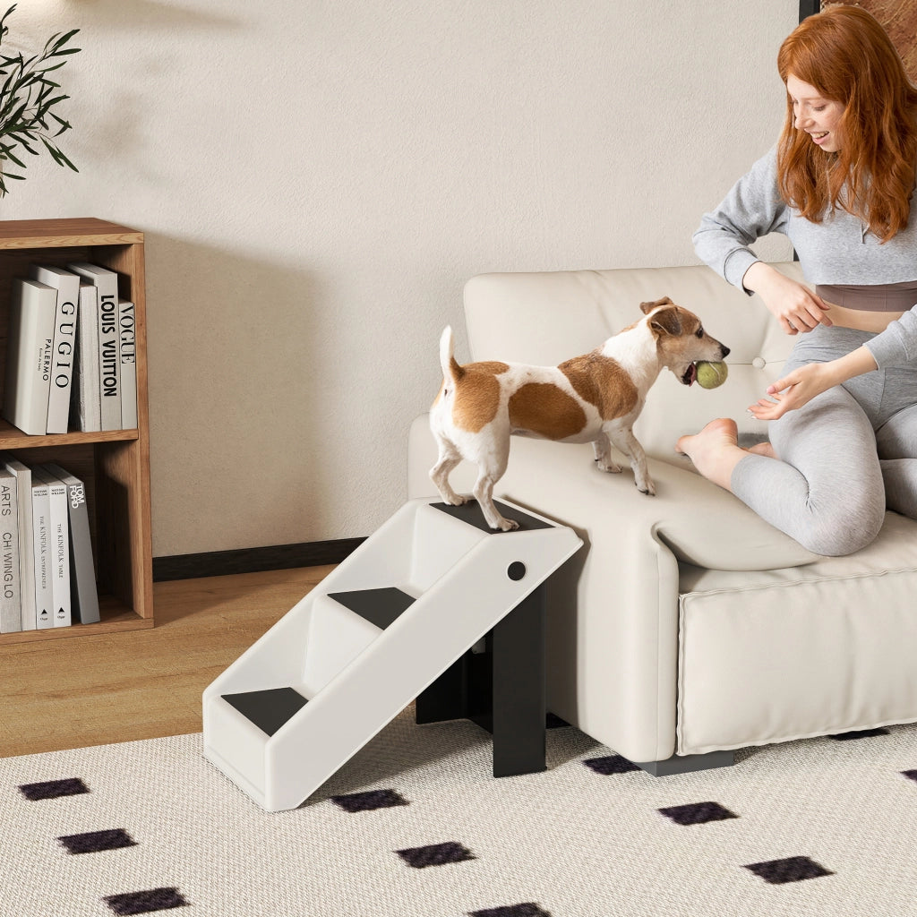 Scaletta per Cani e Gatti con 3 Scalini Antiscivolo. Design Pieghevole con Capacit¨¤ 10 kg. Crema