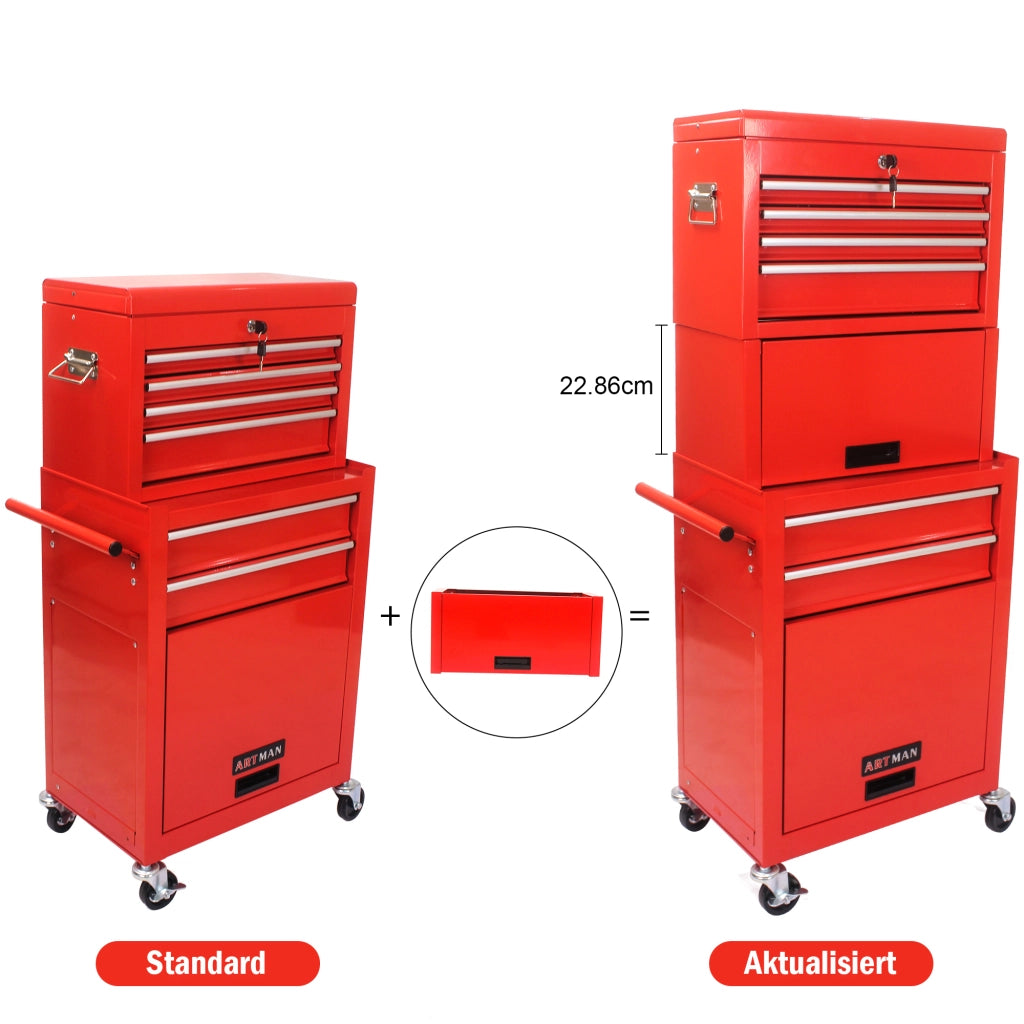 CARRELLO PORTAUTENSILI 6 cassetti con ruote frenate, acciaio rosso