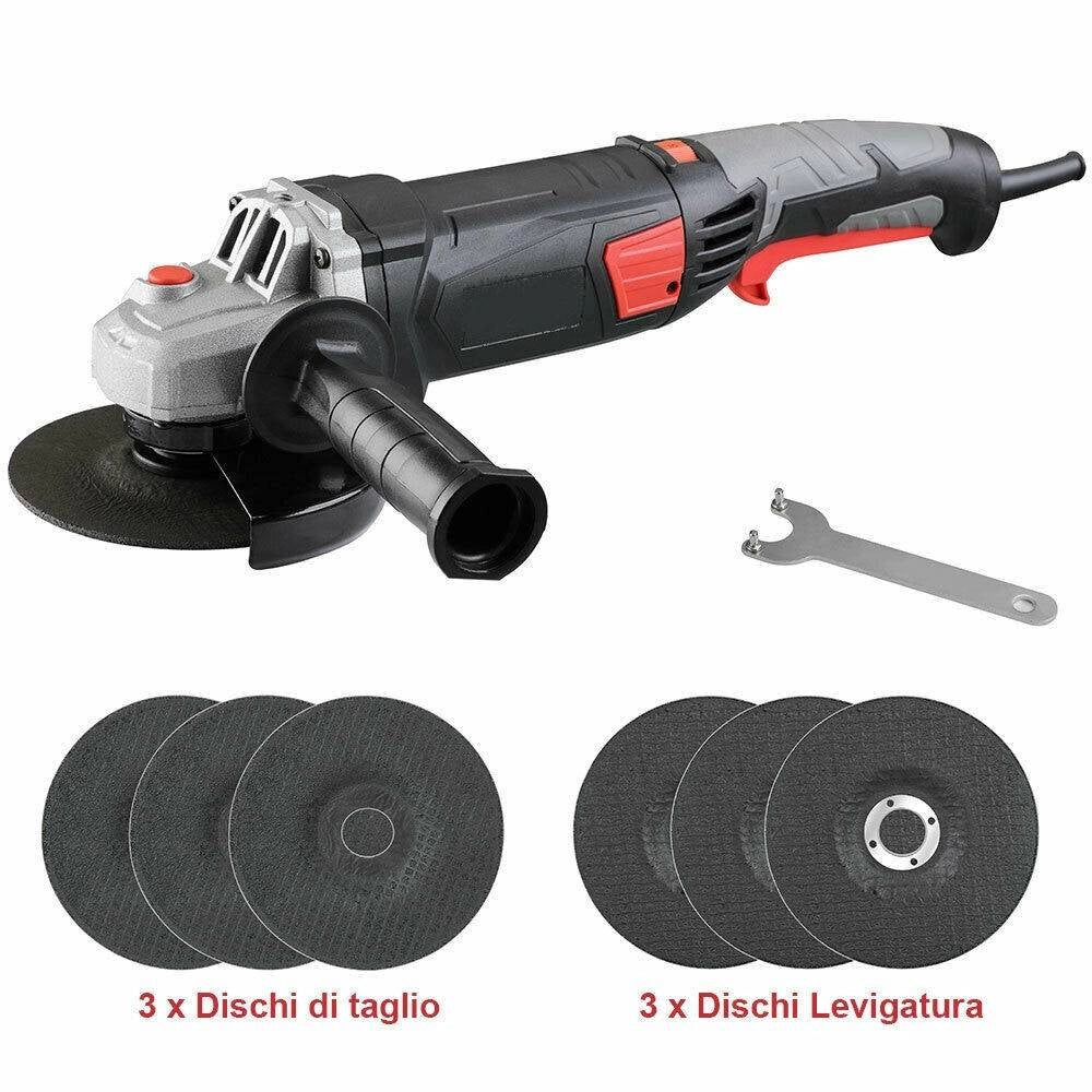 Trade Shop - Smerigliatrice Angolare 870w Flex Frullino 125mm Velocita Regolabile 6 Dischi -