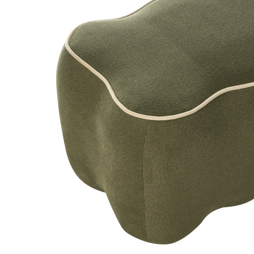 Panca rettangolare in tessuto verde 69 x 38, poggiapiedi, elemento decorativo per soggiorno e camera da letto