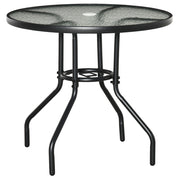 Tavolino da Giardino Ø80x72 cm Piano in Vetro con Foro in Metallo Nero