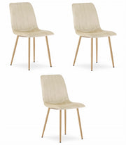Sedia Valora JEWA in velluto beige chiaro con gambe color legno x3