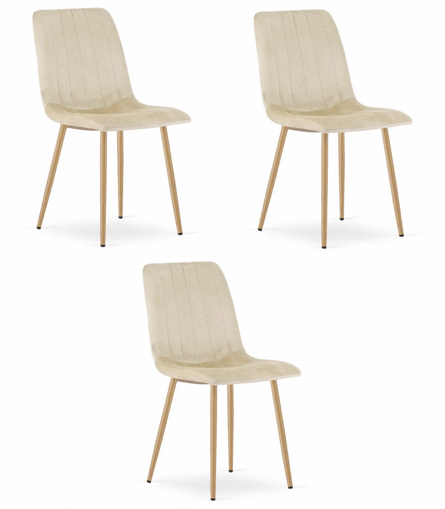 Sedia Valora JEWA in velluto beige chiaro con gambe color legno x3