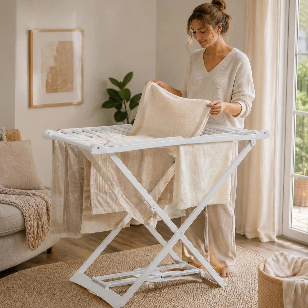 Foldable Clothes Drying Rack, White Plastic