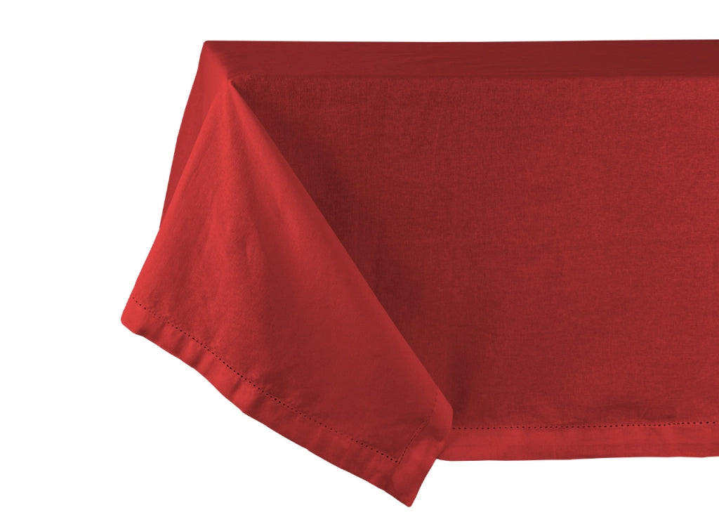 Tovaglia Cucina Soggiorno In Cotone Con Orlo A Giorno In Tinta Unita Ajour - 140x300cm - Rosso