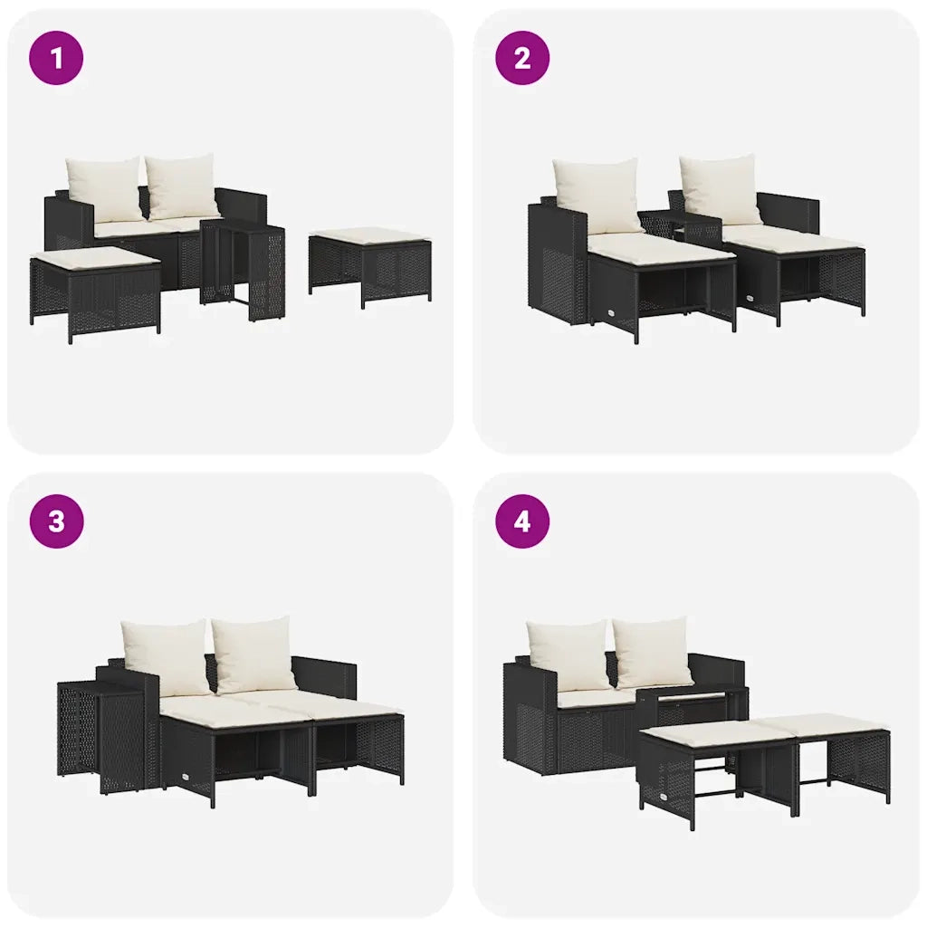 Set Divani da Giardino 5 pz con Cuscini in Polyrattan Nero 4104163