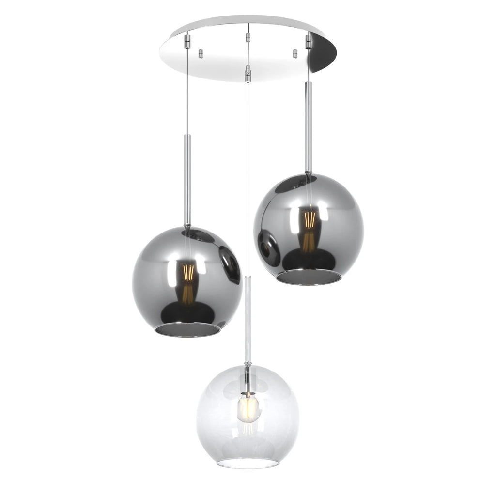 Lampadario Contemp Future Metallo Cromo Vetro Grande Trasp-Cromo 3 Luci E27