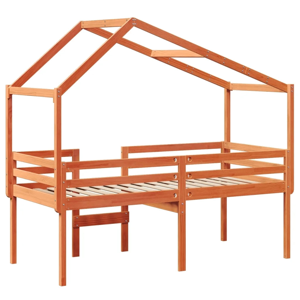 vidaXL Letto a Soppalco con Tetto Marrone Cera 90x200 cm Legno di Pino