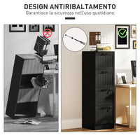 Cassettiera Portadocumenti a 4 Cassetti 40x40x131 cm 2 Serrature in Legno Nero