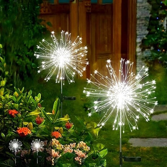 Illuminazione solare per giardino - 2 pezzi - lampade a stella - 300 led - 8 modalità - illuminazione da fuoco solare - alimentata da energia solare - illuminazione acqua resistente in filo di rame - lampade fiore di campo per energia solare - per prato.