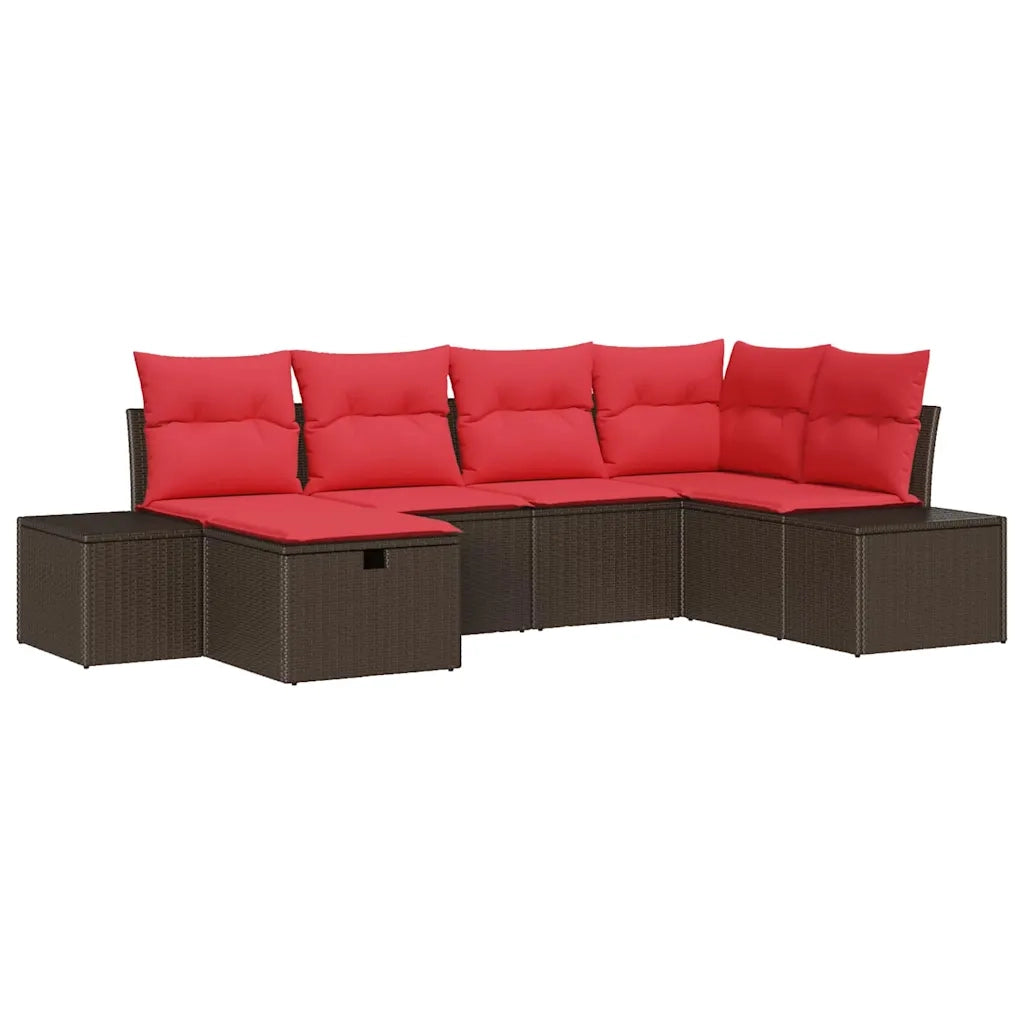 Set Divano da Giardino con cuscino 6 pcs Marrone polyrattan