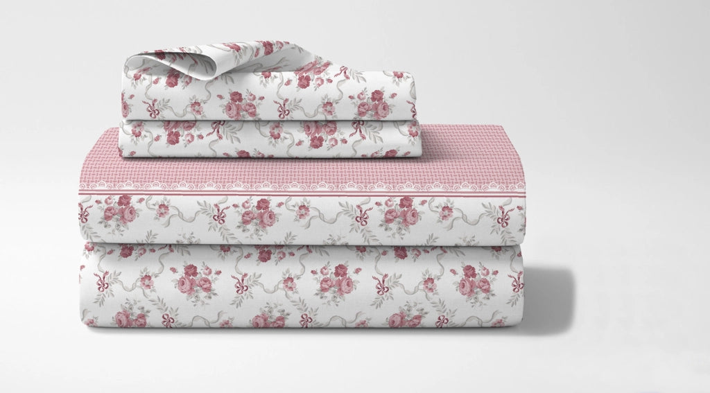 Completo Letto In Cotone Di Flanella Lenzuola Matrimoniali,Parure, Flanella Calda e Morbida,Anti Pilling Felpato Flanellato - Stv-FlourishRosa - Matrimoniale