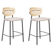 Set di 2 sedie da bar Rivestimento in tessuto beige chiaro Gambe in metallo nero Sgabelli senza braccioli Schienale curvo Sala da pranzo moderna Cucina