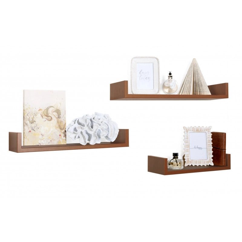 Set di 3 Mensole da Muro, Mensole Muro Design, Mensola da Parete, Ciliegio, 60x8 p15,5 cm, 50x8 p15,5 cm e 40x8 p15,5 cm - Calamita