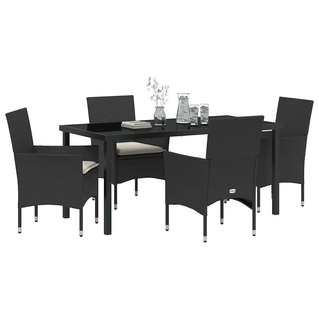 Set da Pranzo per Giardino con cuscino 5 pcs Nero polyrattan