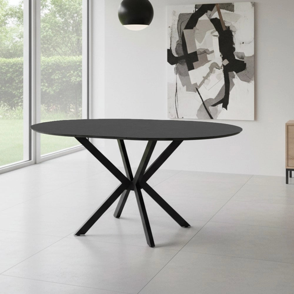 Tavolo rotondo allungabile Diano nero ardesia con gambe nere in metallo 110x110x76H