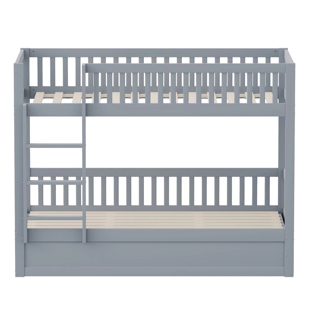 Letto a castello bambini con contenitore idraulico ¨C MINIMAL ¨C Legno massello, Grigio, 90x200