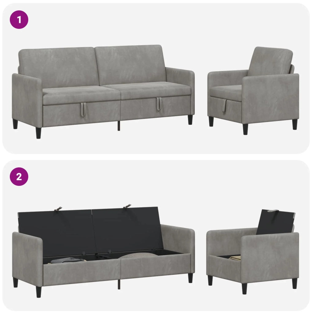 Set di Divani con Storage 2 pz Grigio Chiaro Poliestere 3429246