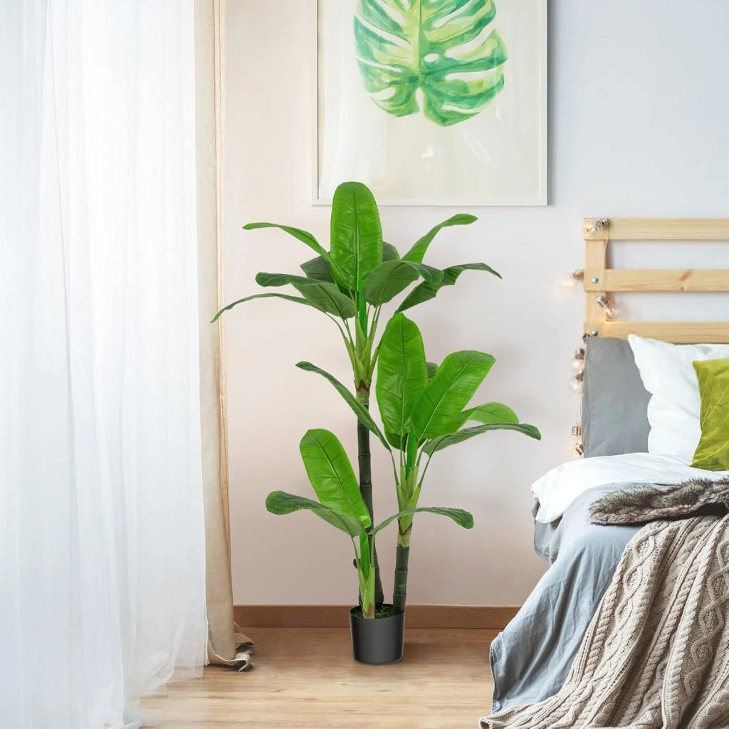 Pianta Artificiale 150cm, Palma Tropicale con Vaso in Cemento, Monstera Serpente con 18 Foglie, Decorazione Verde Artificiale per Casa e Ufficio