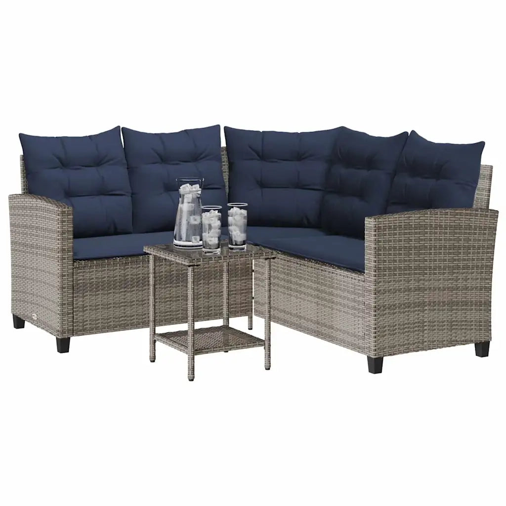 Divano da Giardino con Tavolo e Cuscini a L Grigio Polyrattan 4103879
