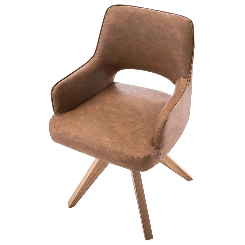 Sedia da pranzo girevole con schienale curvo in ecopelle marrone, stile scandinavo