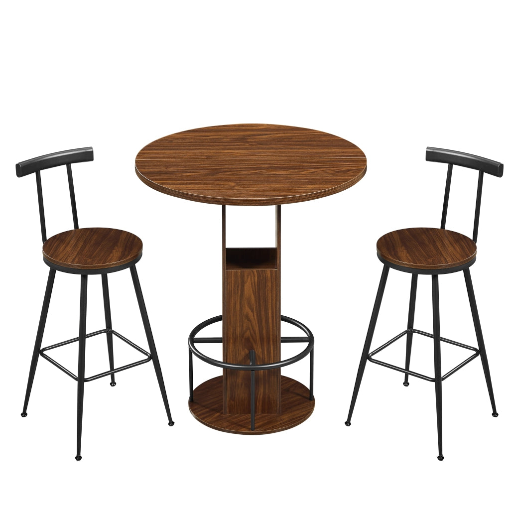 Set Tavolo Rotondo e 2 Sgabelli da Bar ¨C Xylo ¨C Legno e Metallo, Noce
