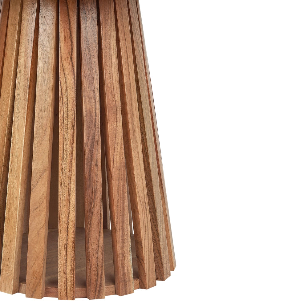 Tavolino moderno in legno di acacia scura dalla forma rotonda stile moderno contemporaneo sala da pranzo