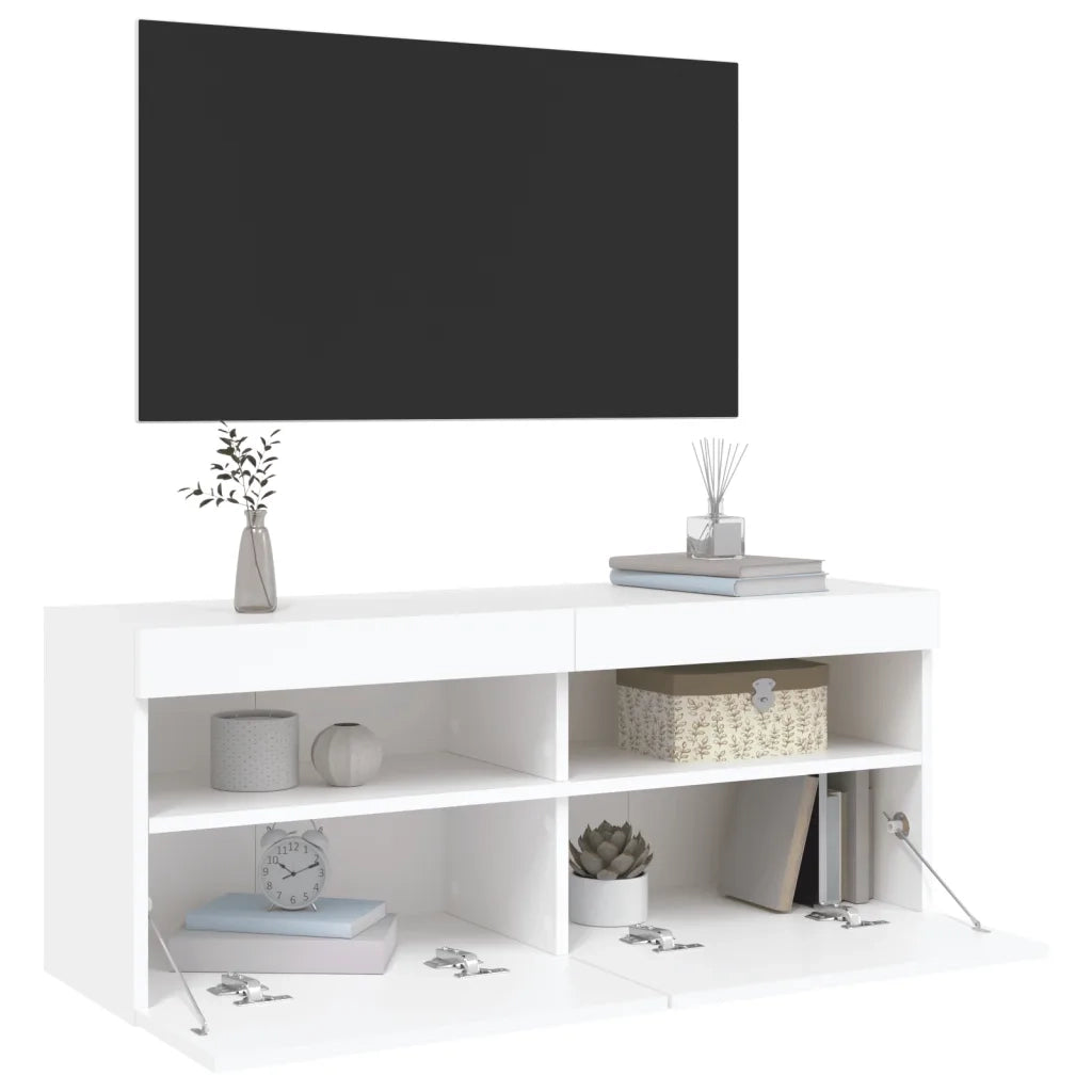 Mobile TV a Parete con Luci LED-Mobile TV a Muro Bianco 100x30x40 cm