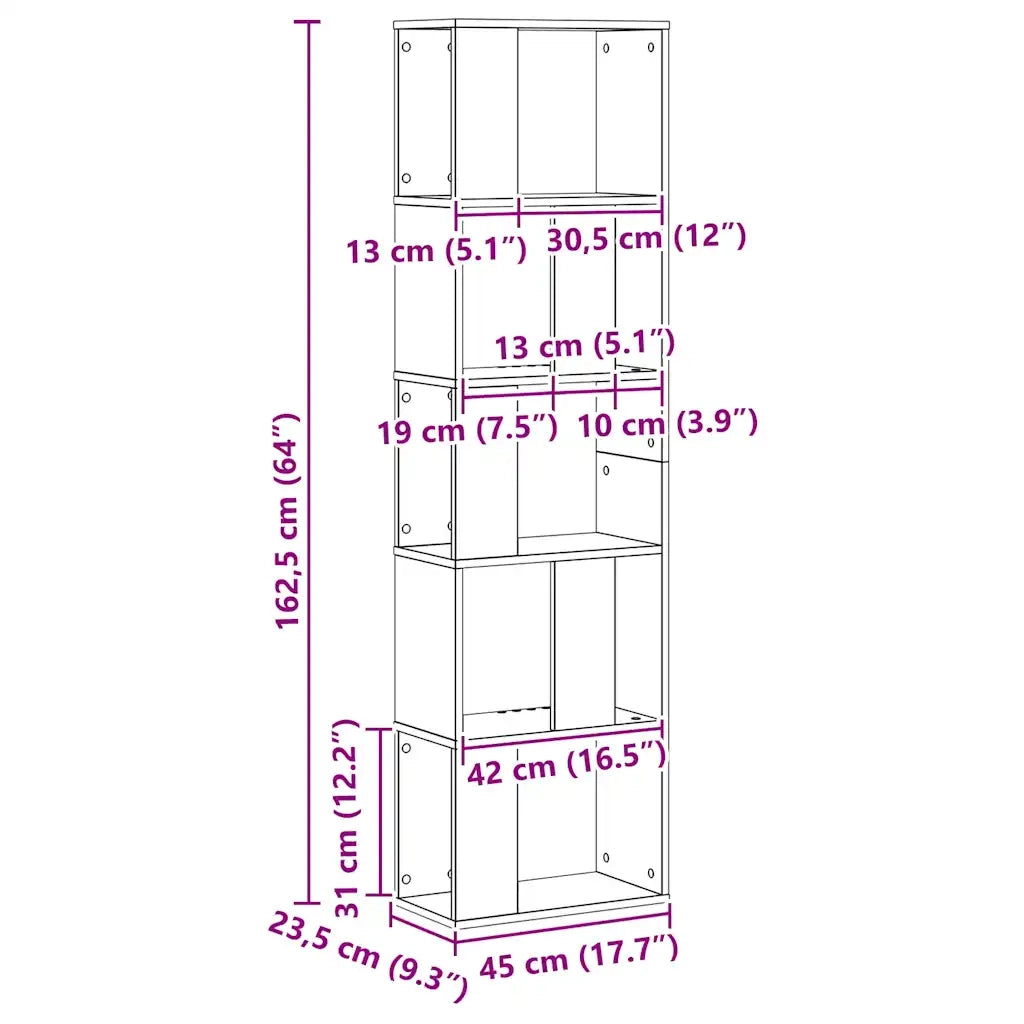 Libreria 5 Piani Rovere Artigianale 45x23,5x162,5cm Multistrato 852788