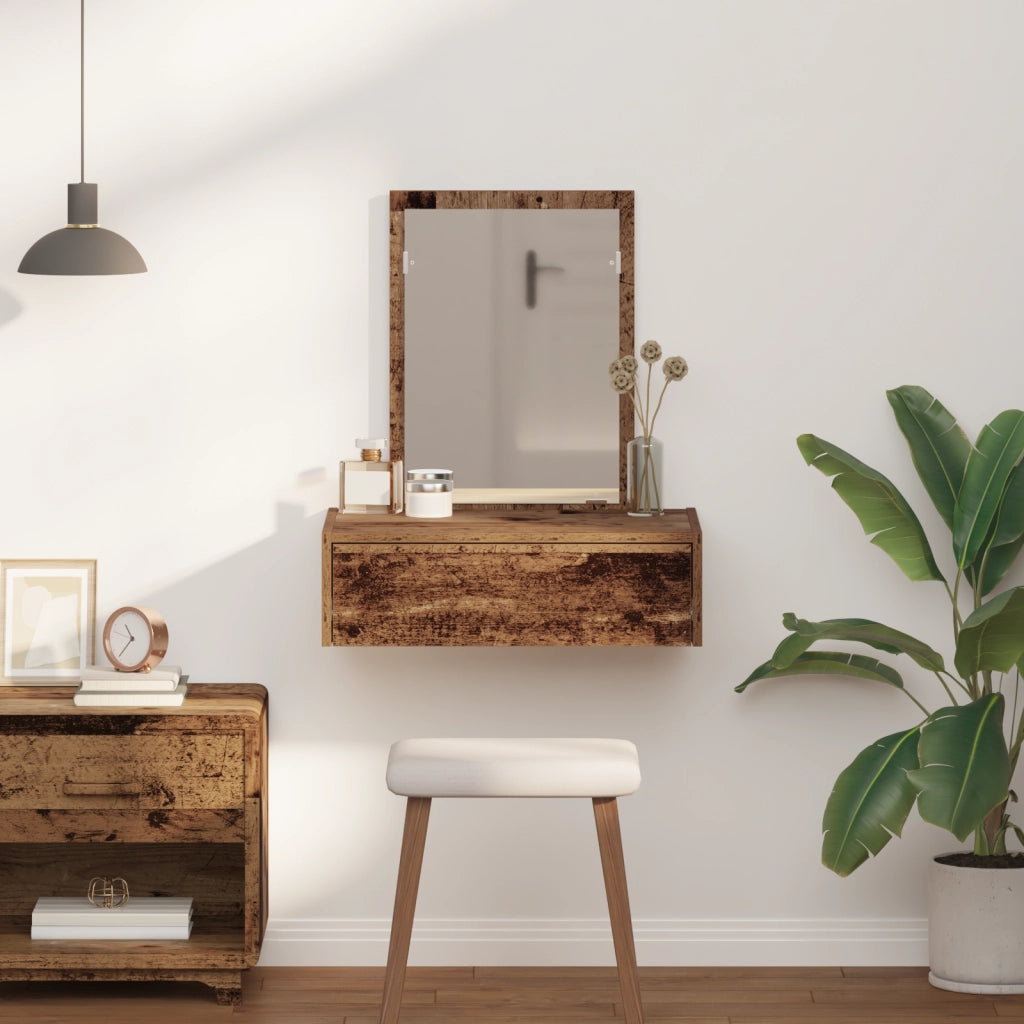 Tavolo da toeletta a muro in legno invecchiato 60x40x70 cm
