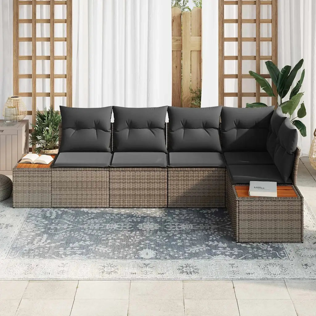 Set Divano da Giardino con cuscino 5 pcs Grigio Poly Rattan 3348085
