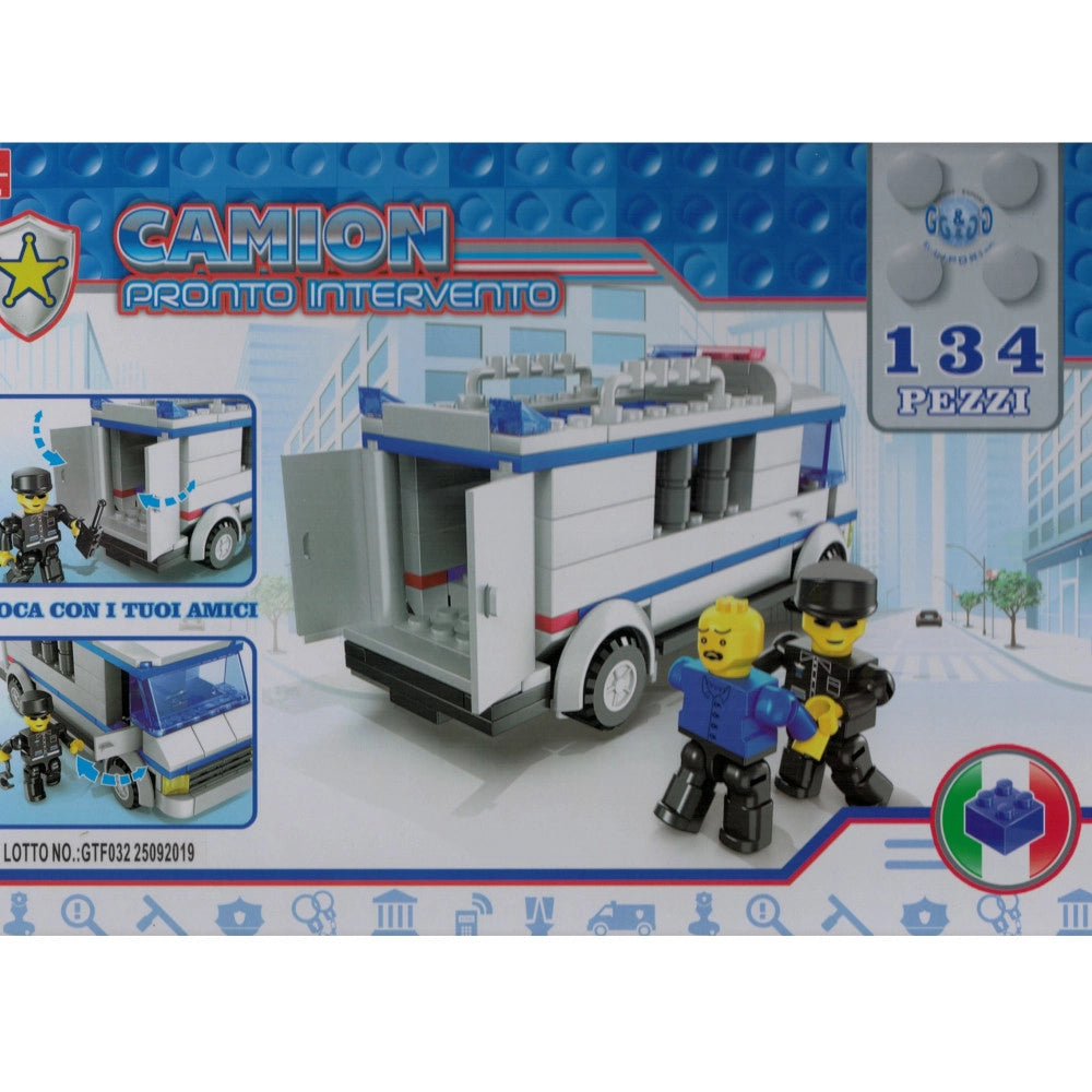 Trade Shop - Costruzioni Giocattolo Per Bambini Camion Della Polizia Con Personaggi 134 Pezzi -