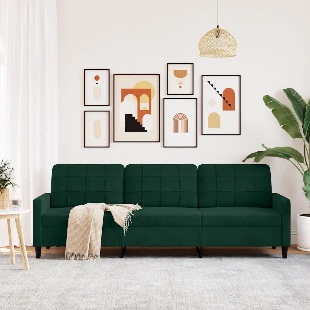 Divano a 3 Posti Verde Scuro 210 cm in Velluto 4007646