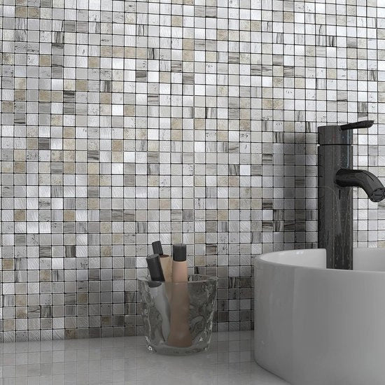 Tegoli da parete 3D autoadesivi - bagno e cucina - 10 fogli - argento