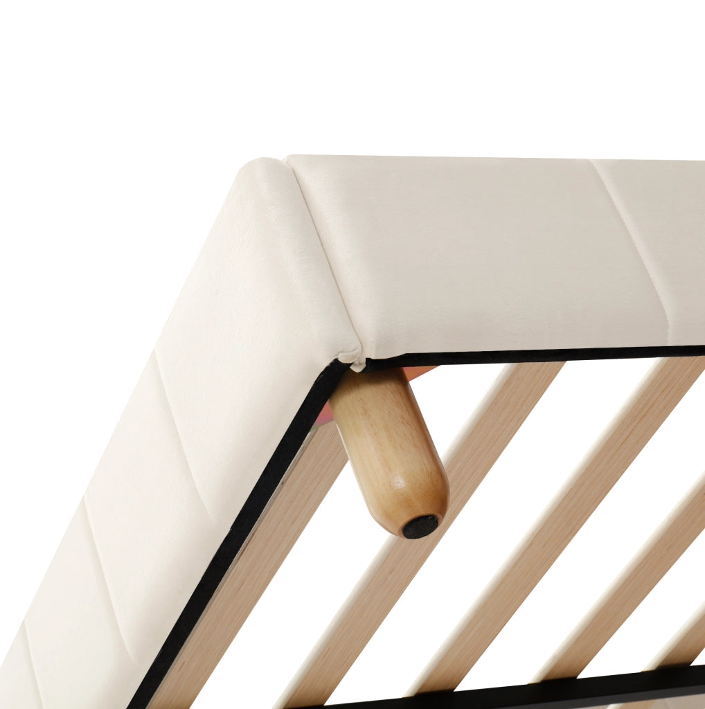 Letto imbottito per bambini con testiera ergonomica e tasche laterali in velluto beige