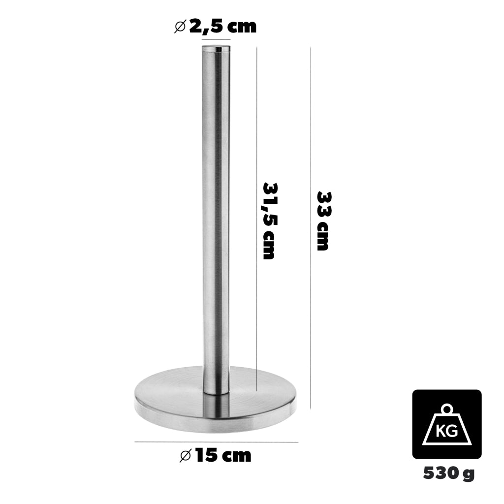 Portarotolo di carta assorbente KADAX, in acciaio, argento, per asciugamani da cucina, stabile, 33 cm